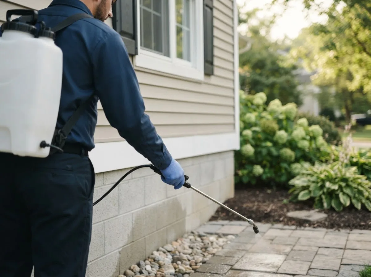 Pest control technician inspecting a home in Wilmont, MN